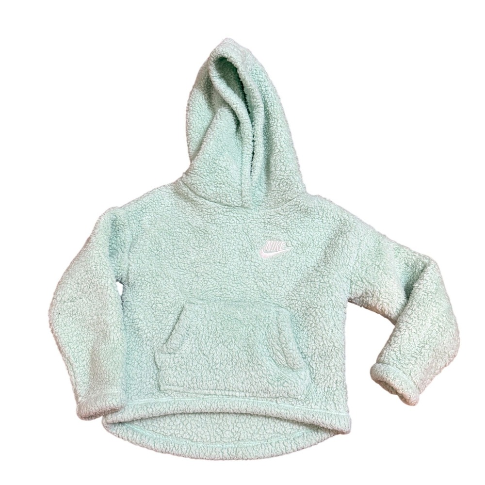 Nike Toddler Girls Mint Green Sherpa‎ Fleece Pullover Hoodie 3T Embroidered Logo